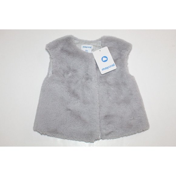 NWT Mayoral Fluffy Vest Jacket Faux Fur Boutique Baby Girls 24 Months Wolf Gray